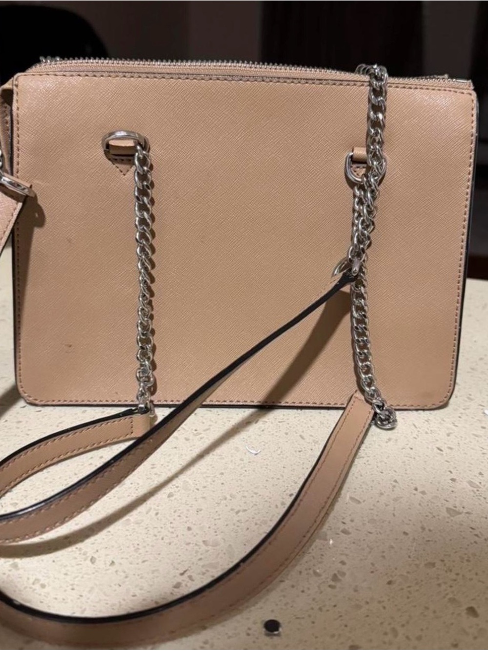 Women’s Beige Crossbody Bag with Chain Strap